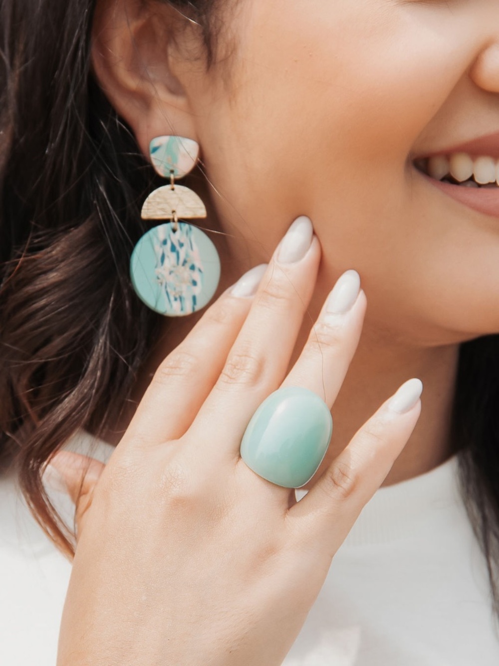 Mint Green Statement Jewelry Set | Modern Boutique Earrings & Ring